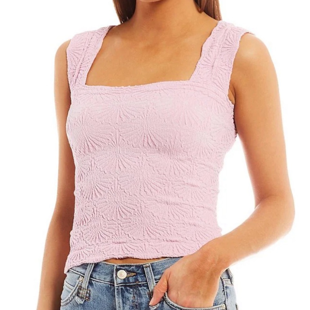 Free People Love Letter Jacquard Floral Square Neck Wide Strap Cami NWT